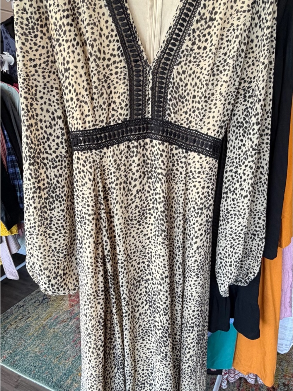 Baltic Born Women's Maxi Dress with Black Trim - Cream Cheetah Print - Picture 5 of 10